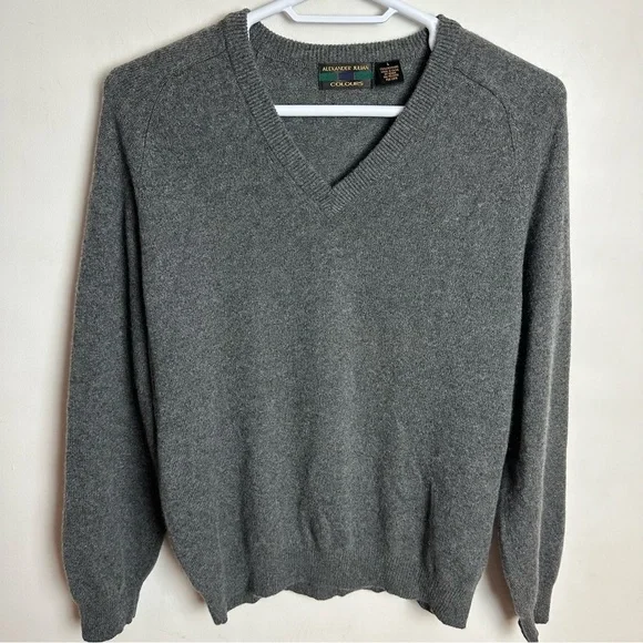 Alexander Julian Colours 100% Cashmere V-neck Sweater Men's Size Large Gray Grey - Picture 8 of 8